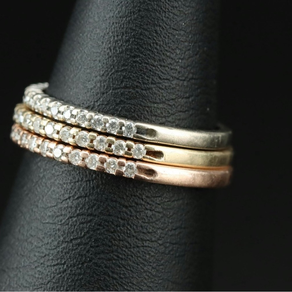 10K .51 CTW Diamond Stacking Bands. Multicolor Gold!